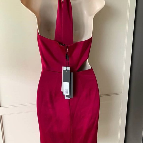 Halston Heritage Eve Halter Cut Out Satin Dress Wildberry - Picture 5 of 7